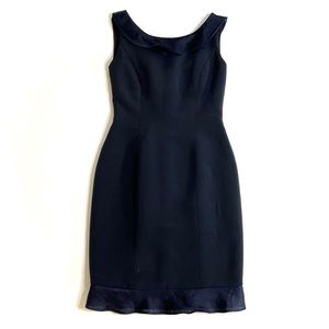 Roland Nivelais navy silk sleeveless dress with sheer ruffle/2